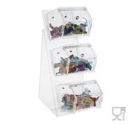 Porta caramelle in plexiglass a 3 scomparti con chiusura a sportello - Misura singolo contenitore 10.5x13xh10 cm Dimensioni 14x28x H39 cm trasparente