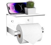 Porta carta igienica ARSUK - Montaggio a parete con o senza foratura e autoadesivo con ripiano - Porta carta igienica in acciaio inox per il bagno, colore argento