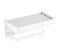 Porta carta igienica con ripiano per telefono, adesivo o a vite, supporto per rotolo di carta igienica, bianco