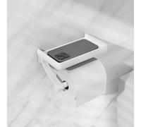 Porta carta igienica con ripiano realizzato in acciaio inossidabile resistente alla ruggine, il design nero opaco contiene rotoli più grandi e mantiene i piccoli oggetti essenziali al sicuro in bagno