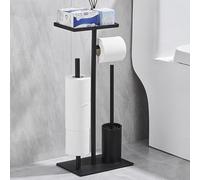 Porta carta igienica con scatola per salviettine umidificate, in acciaio inox con scopino per WC, porta carta igienica con porta carta igienica e scopino per WC