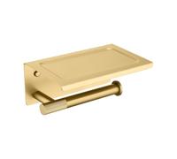 Porta carta igienica da parete con ripiano, in ottone dorato spazzolato, impermeabile e resistente alla ruggine, per bagno e cucina