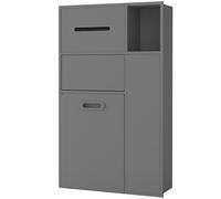 Porta carta igienica da parete in acciaio inox e bidone della spazzatura combinato integrato portascopino per bagno, ufficio, cucina, grigio, 40 x 67 x 14 cm