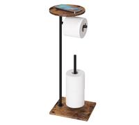 Porta Carta Igienica da Terra, Piantana Portarotolo per WC, Porta Rotoli Cartaigienica WC, Porta Rotoli Cartaigienica Bagno, in Piedi (Tavola rotonda in legno marrone)