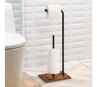 Porta Carta Igienica da Terra, Piantana Portarotolo Porta Carta Igienica, Portarotolo Carta Igienica per WC, accessori da bagno, Senza Forare, in Piedi, Nero e Marrone