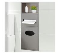 Porta carta igienica e bidone della spazzatura da incasso in acciaio inox, per bagno, cucina, soggiorno, camera da letto e hotel, ad alcova integrata per articoli da toeletta (grigio, 20 x 63 x 13,5