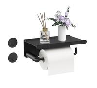 Porta Carta Igienica, Porta Carta Igienica Adesivo Bagno con 2 Ganci Porta Rotolo di Porta Rotolo Carta Igienica da Parete per Rotoli di Ricambio per Bagno e Cucina (Black)