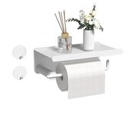 Porta Carta Igienica, Porta Carta Igienica Adesivo Bagno con 2 Ganci Porta Rotolo di Porta Rotolo Carta Igienica da Parete per Rotoli di Ricambio per Bagno e Cucina (Bianco)
