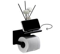 Porta carta igienica, Porta carta igienica nero, Dispenser carta igienica da parete, Porta carta igienica senza foratura, Acciaio inox, Porta carta igienica con porta smartphone girevole