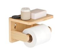 Porta carta igienica senza trapano con ripiano per telefono in bambù, montaggio a parete, senza trapano e foratura, organizer per bagno, salvaspazio per bagno, cucina, decorazione ecologica per la