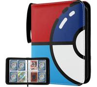 Porta carte 4 tasche, 400 tasche porta carte con 50 custodie rimovibili, Trading Card Collector Zipper Album Holder (rosso e blu)