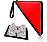 Porta carte 4 tasche, 400 tasche porta carte con 50 custodie rimovibili, Trading Card Collector Zipper Album Holder (rosso e bianco)