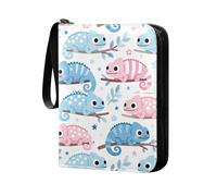 Porta carte collezionabili, protezione per riporre carte sportive, 50 pagine fino a 400 carte, camaleonti pastello su motivo a ramo