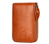 Porta Carte Credito Portatessere Portafoglio Piccolo Compatto Mini Slim da Donna Uomo in Vera Pelle con Tasca Posteriore con Protezione Rfid 13 Scomparti per Carte con Cerniera(Arancione)