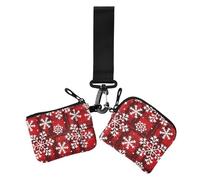 Porta carte da donna con fiocchi di neve natalizi rossi e bianchi, porta monete, sottile, piatto, con tasca per monete con cerniera, confezione da 2, Fiocchi di neve natalizi rossi e bianchi, 1 size,