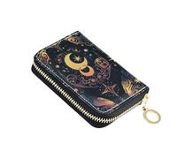 Porta carte di credito astrologia mistica simbolo occulto intorno alla luna piccolo PU pelle cerniera custodia per carte di credito portafoglio per le donne, Multicolore, Taglia unica, Casual