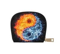 Porta carte di credito con cerniera per donne/uomini, in pelle sintetica, con scritta "Spring Happy Easter Holiday", porta carte di credito, Acqua del fuoco Yin Yang, Taglia unica
