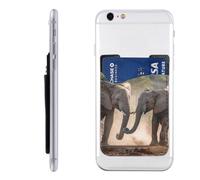 Porta carte di credito con due elefanti, in pelle PU, autoadesivo, adatto per il retro della maggior parte degli smartphone
