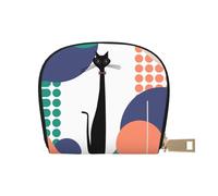 Porta carte di credito con geroglifico dell'antico Egitto, con cerniera, per donne/uomini, in pelle sintetica PU, porta carte di credito, Gatto della metà del secolo, Taglia unica