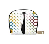 Porta carte di credito con geroglifico dell'antico Egitto, con cerniera, per donne/uomini, in pelle sintetica PU, porta carte di credito, Gatto a pois di arte moderna della metà del secolo, Taglia