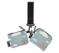 Porta carte di credito da donna, motivo elicottero e stelle, color argento, con tasca con cerniera, per donne e ragazze, 2 pezzi, Elicottero e Stelle Nuvole Argento, 1 size, moderno
