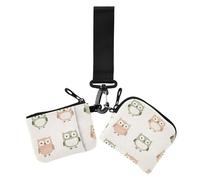 Porta carte di credito da donna, stile bohémien, semplice, con gufo, color pastello, porta carte di credito, organizer con portachiavi, per donna, 2 pezzi, boho semplice stile Gufo colore pastello, 1