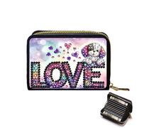 Porta carte di credito, fai da te Diamond Art Painting Zipper carte di credito portafoglio per le donne fisarmonica porta carte portachiavi portafoglio, Love Dog, Carry-On, Casual