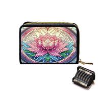 Porta carte di credito, fai da te Diamond Art Painting Zipper carte di credito portafoglio per le donne fisarmonica porta carte portachiavi portafoglio, Fiore-10, Carry-On, Casual