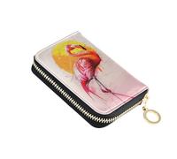 Porta carte di credito fenicottero in piedi su una gamba piccola PU pelle cerniera porta carte portafoglio per le donne, Multicolore, Taglia unica, Casual