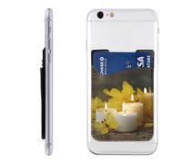 Porta carte di credito in pelle con farfalla gialla con candele bianche, porta carte di credito per il retro del telefono, compatibile con la maggior parte dei telefoni cellulari (iPhone, Android