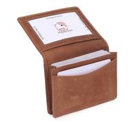 Porta carte di credito in pelle per uomini e donne, piccolo portafoglio bifold con blocco RFID, Hunter Tan, Con slot per ID