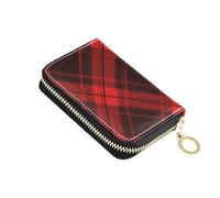 Porta carte di credito in pelle portafogli per carte di credito RFID Zipper Card Case Portafoglio per le signore con gancio portachiavi, Plaid rosso e nero., 1 size
