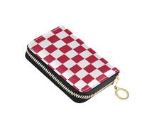 Porta carte di credito RFID a quadri rosso bianco per donne, griglia plaid in pelle cerniera porta carte portafoglio fisarmonica per signore regalo