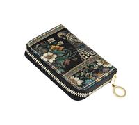 Porta carte di credito RFID elegante texture selvaggia per le donne, boho fiore in pelle con cerniera porta carte di credito portafoglio a fisarmonica per signore regalo