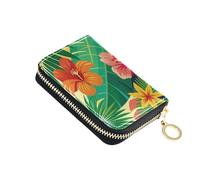 Porta carte di credito RFID Portafogli Fiore Foglie di Palma da Donna, Fiore Tropicale in Pelle Cerniera Porta Carte Portafoglio Fisarmonica per Signore Regalo