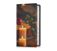 Porta carte di registrazione e assicurazione in pelle di alta qualità, per uomo e donna, essenziale per documenti essenziali, patente di guida, carte stile vintage chitarra rose candele, Multi, 1 size