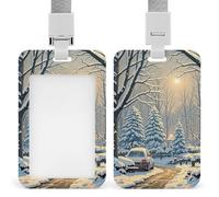 Porta carte d'identità invernale con scena innevata, in plastica dura, resistente, con cordino rimovibile, clip per badge da lavoro, per uffici, fabbriche, ospedali