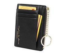 Porta Carte Minimalista Sottile da Donna per 8 Carte Portamonete Portachiavi Tasca Frontale Portafoglio,nero