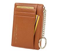 Porta Carte Minimalista Sottile da Donna per 8 Carte Portamonete Portachiavi Tasca Frontale Portafoglio,marrone