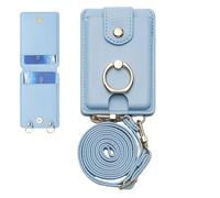 Porta carte per telefono, custodia adesiva per telefono, multiuso, impermeabile, 2 scomparti per carte di credito, porta carte con supporto e cordino staccabile, adatto a tutti gli smartphone, Blu
