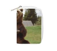 Porta carte stampato in pelle alla moda con orso seduto sul prato, porta carte di grande capacità, piccolo e comodo da mettere facilmente in tasche, borse a mano, zaini, ecc. Soddisfa le tue comode