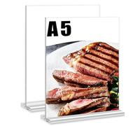 Porta Cartelli in Acrilico, 2 Pezzi A5 Porta Menu Ristorante Display Bifacciale, Espositori Acrilico per Foto, Segni, Menu e Display da Tavolo (21 x 14,8 cm)