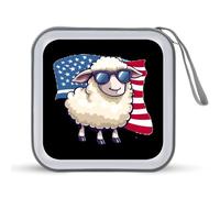 Porta CD con bandiera degli Stati Uniti, con motivo pecora, portatile; portatile; per 40 DVD e DVD da viaggio