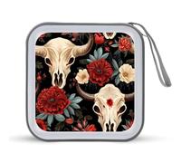 Porta CD con teschio di toro, portatile, capacità 40, organizer per DVD da viaggio in auto, Stile:, Taglia unica