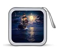 Porta CD portatile con 40 scomparti per DVD, con motivo barca e luna nel cielo, per viaggi in auto