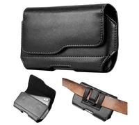 Porta Cellulare da Cintura in Vera Pelle per Smartphone, Porta Telefono Orizzontale con Clip Universale, Compatibile con Samsung Galaxy S24 S23 S22 S21 A54 A55 e iPhone 15 14 13 12 11, Nero