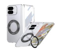 Porta cellulare Filp Case For Google Pixel 10 Pro Fold 2025 Case with Screen Protector, 360°Rotatable Ring Kickstand, Military Grade Shockproof Translucent Protective Case, Crystal Clear(Siyah)