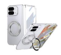 Porta cellulare Filp Case For Google Pixel 10 Pro Fold 2025 Case with Screen Protector, 360°Rotatable Ring Kickstand, Military Grade Shockproof Translucent Protective Case, Crystal Clear(Sliver)