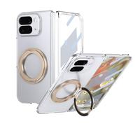 Porta cellulare Filp Case For Google Pixel 10 Pro Fold 2025 Case with Screen Protector, 360°Rotatable Ring Kickstand, Military Grade Shockproof Translucent Protective Case, Crystal Clear(Golden)