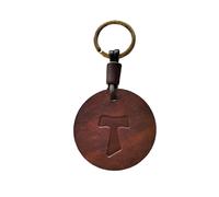 Porta chiave in vera pelle con Croce Tau incisa. Idea regalo. San Francesco.